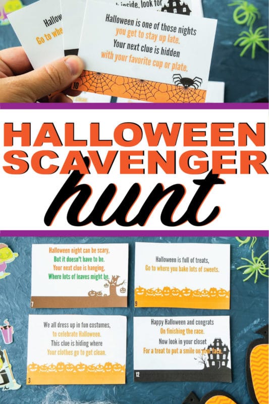 This Printable Halloween scavenger hunt is perfect for kids or even for teens! Play during a classroom, neighborhood, or even preschool party! Tons of free clues and riddles to use - definitely one of the best Halloween ideas ever!