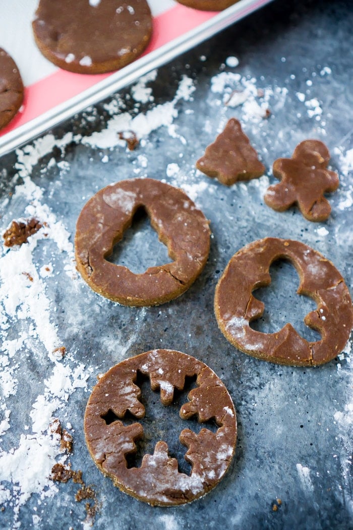 Use mini cookies cutters to make linzer cookies