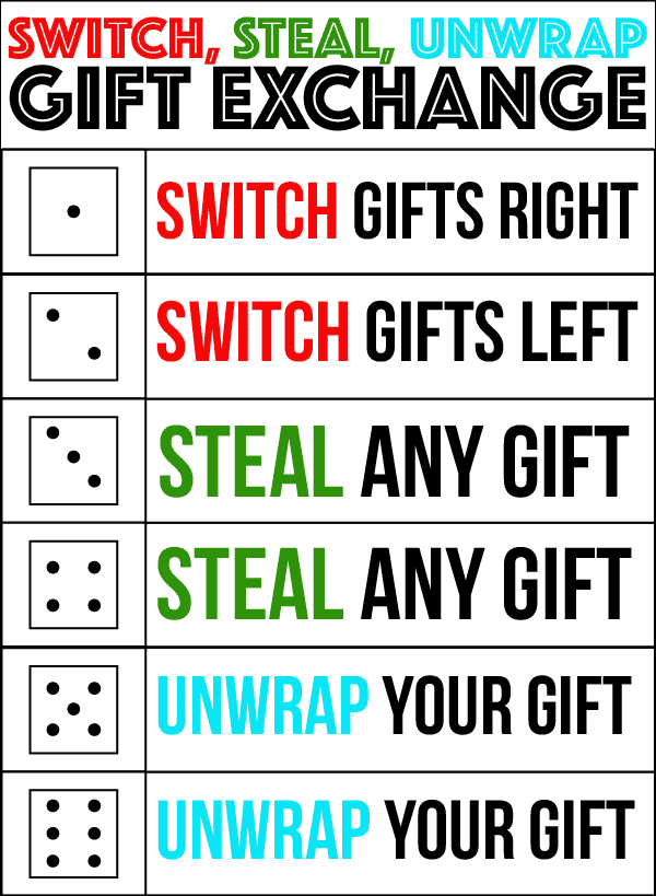 Free White Elephant Gift Exchange Dice Christmas Printable —