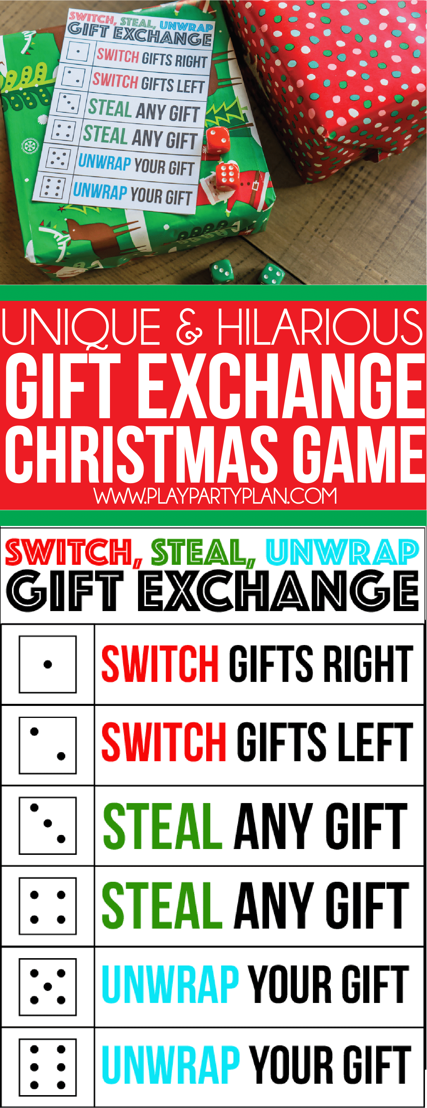 Roll the Dice Holiday Gift Exchange Game Christmas Printable 