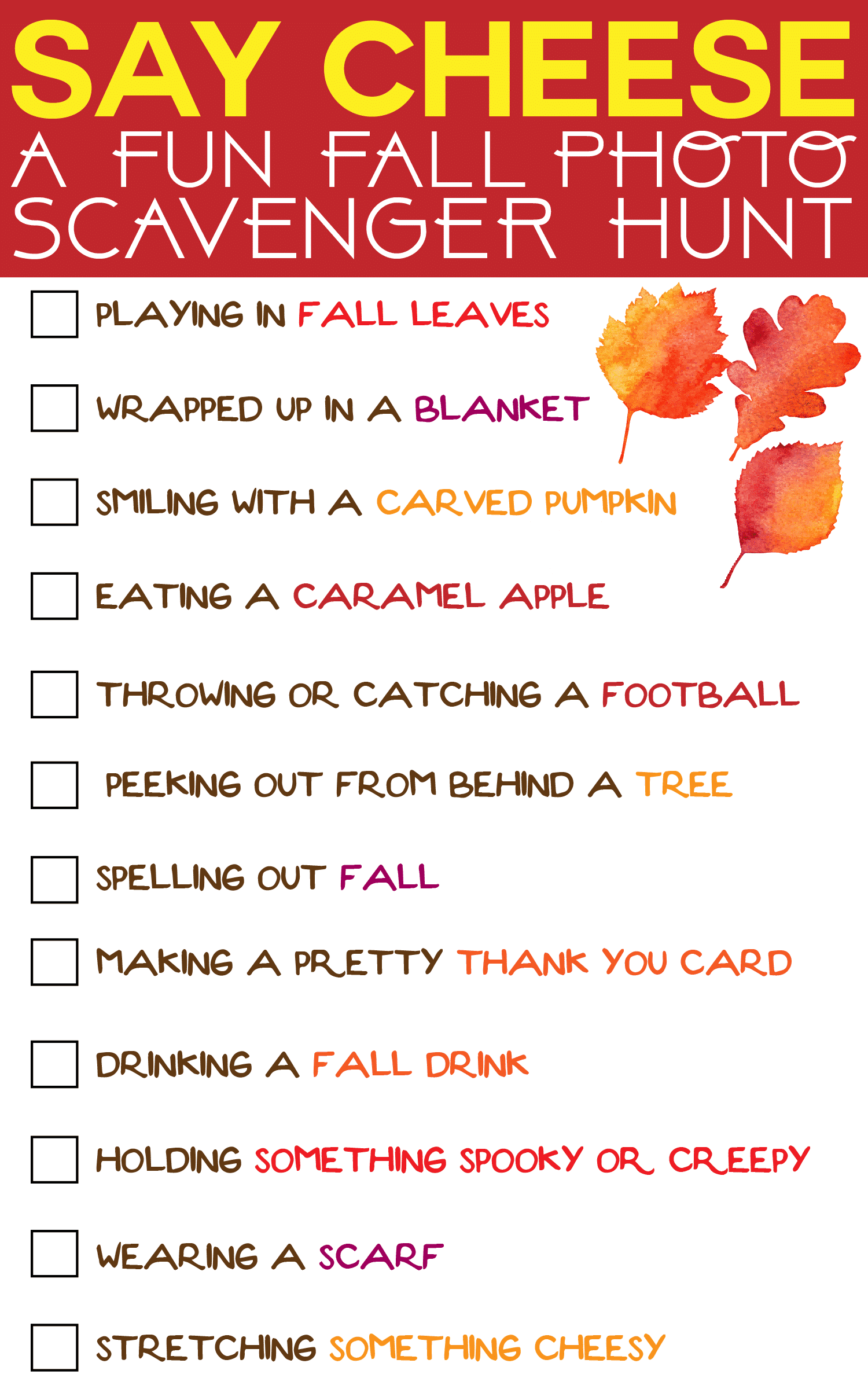 fall photo scavenger hunt free printable play party plan