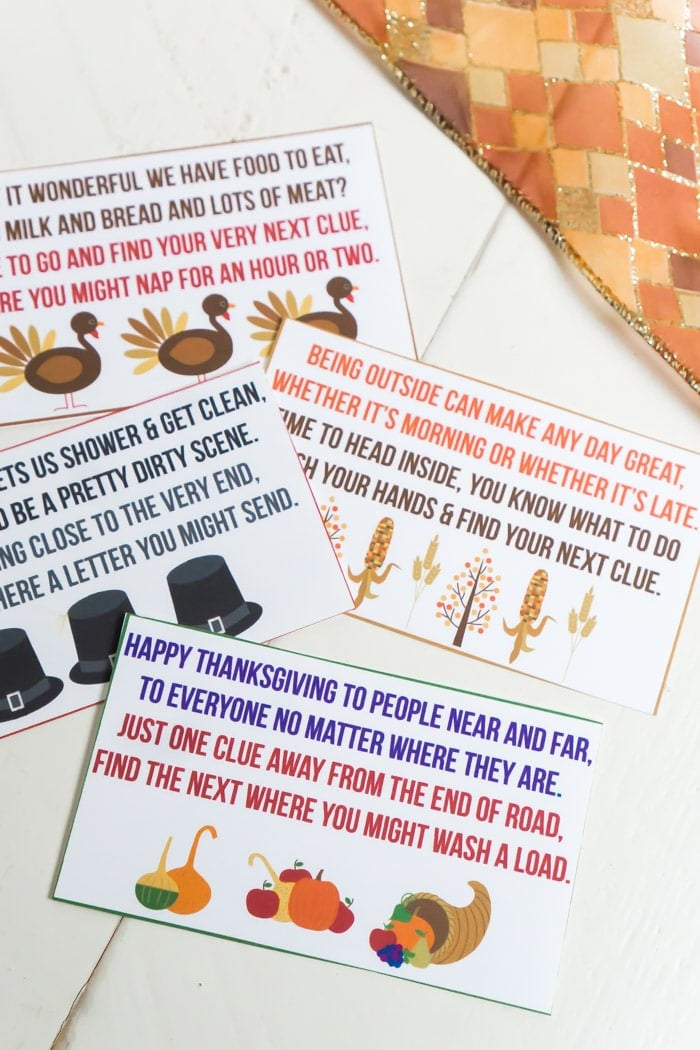 Printable Thanksgiving scavenger hunt clues