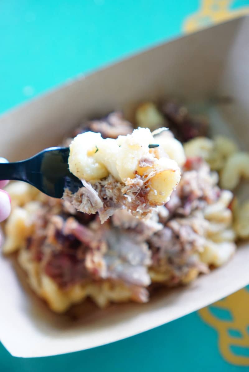 Pulled pork mac and cheese is one of the best Disney snacks