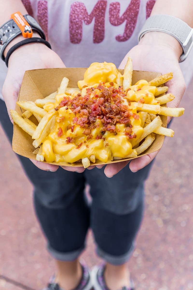 Bacon mac and cheese fries is one of the most unique Disney World food items