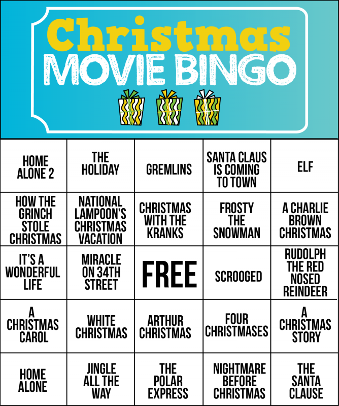 Free printable Christmas movie bingo cards