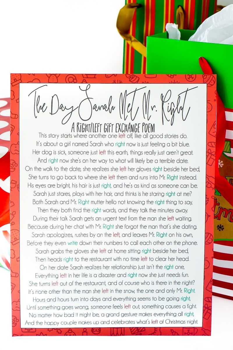 A Hilarious Left Right Christmas Poem Gift Game Play Party Plan