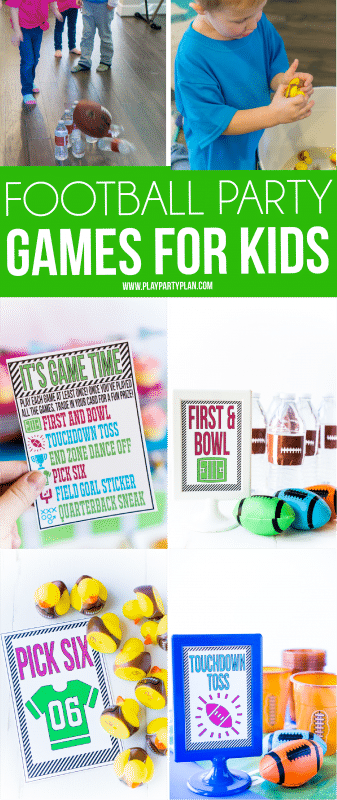 DIY football party games for kids with free printable instruction cards! Definitely six of the best things to do at a football party whether it be Super Bowl or a kids football birthday party!