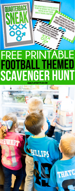 This football themed scavenger hunt would be perfect for a football birthday party or if you’re looking for Super Bowl party ideas for kids! It’s a free printable that’s simple but one of the most fun games for kids out there! All of our kids loved it!!!