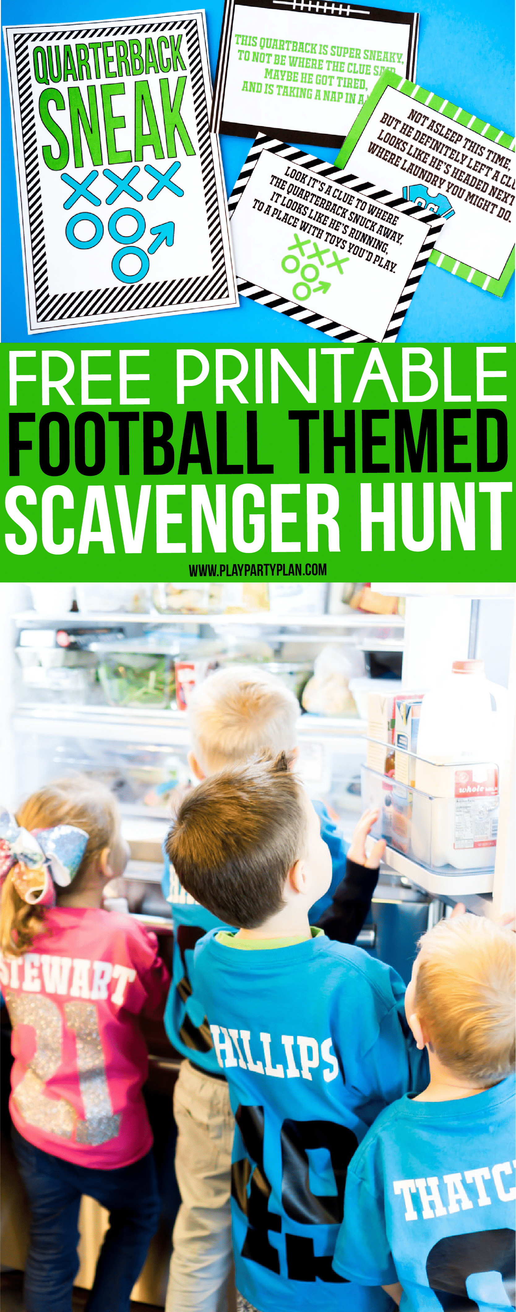 This football themed scavenger hunt would be perfect for a football birthday party or if you’re looking for Super Bowl party ideas for kids! It’s a free printable that’s simple but one of the most fun games for kids out there! All of our kids loved it!!!