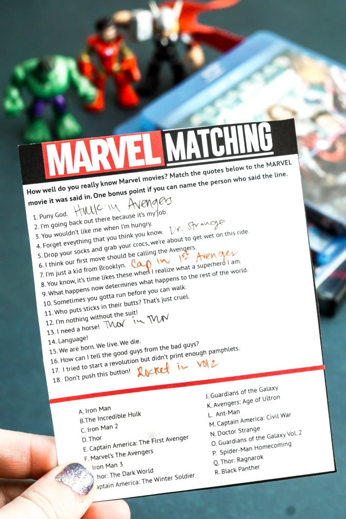 Marvel Movie Quotes Matching Game Free Printable Play Party Plan