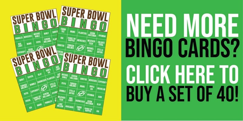 Super Bowl commercial bingo cards