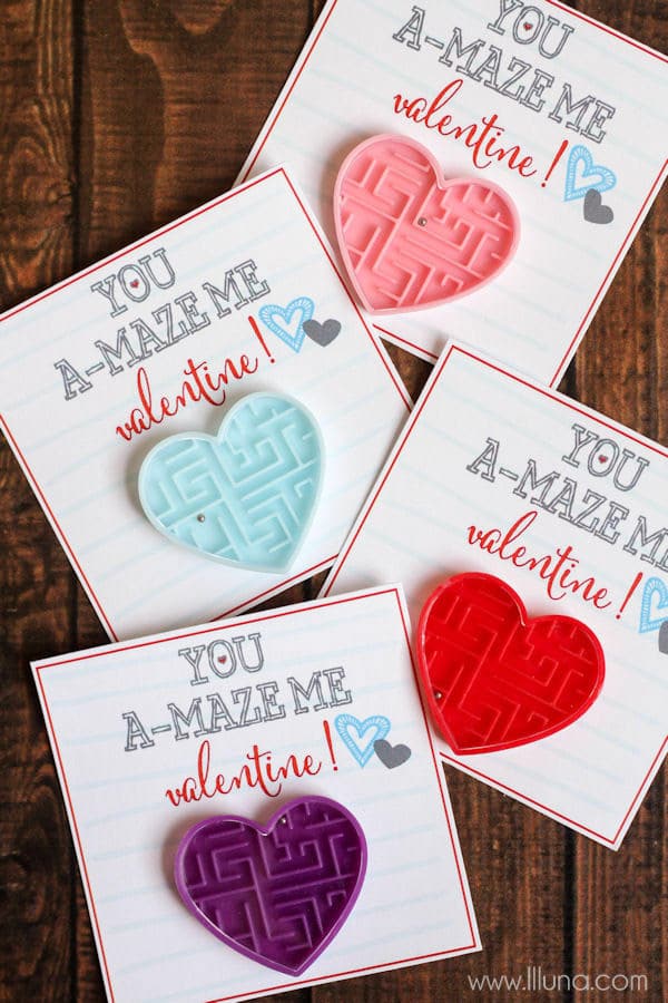 Maze valentines day cards for kids