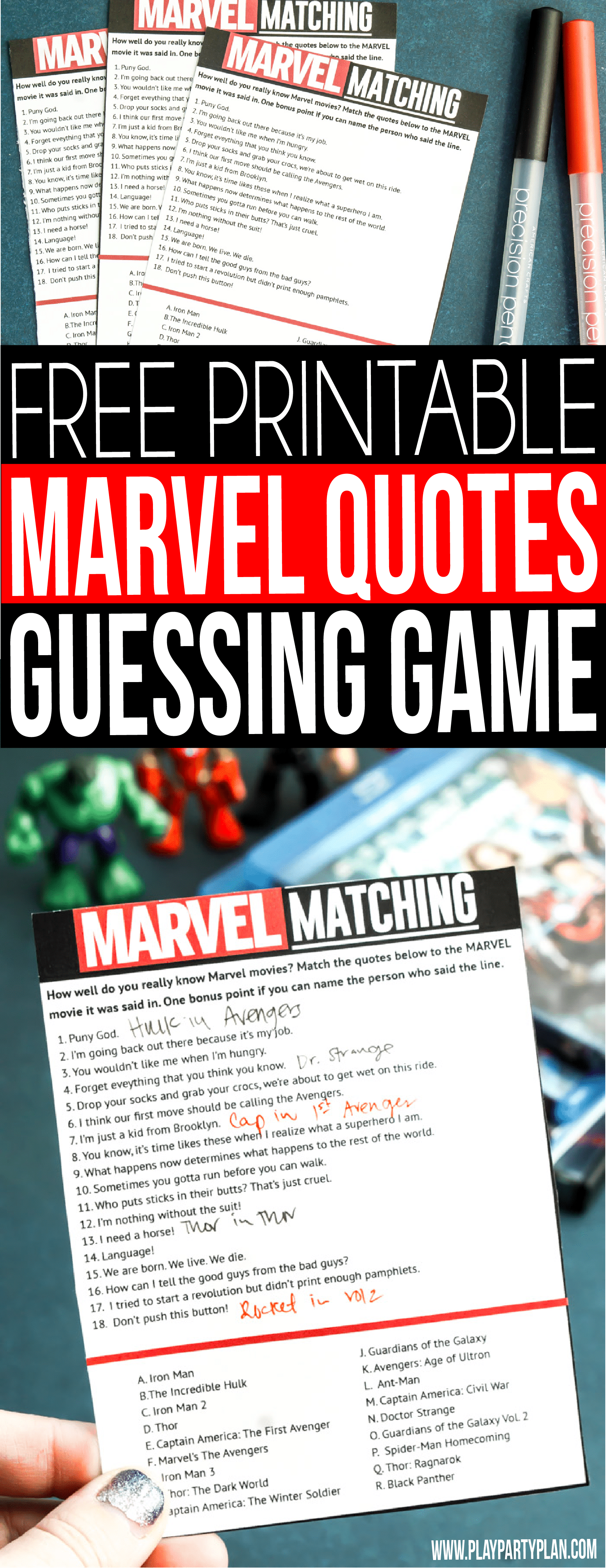 Marvel Movie Quotes Matching Game {Free Printable} - Play ...