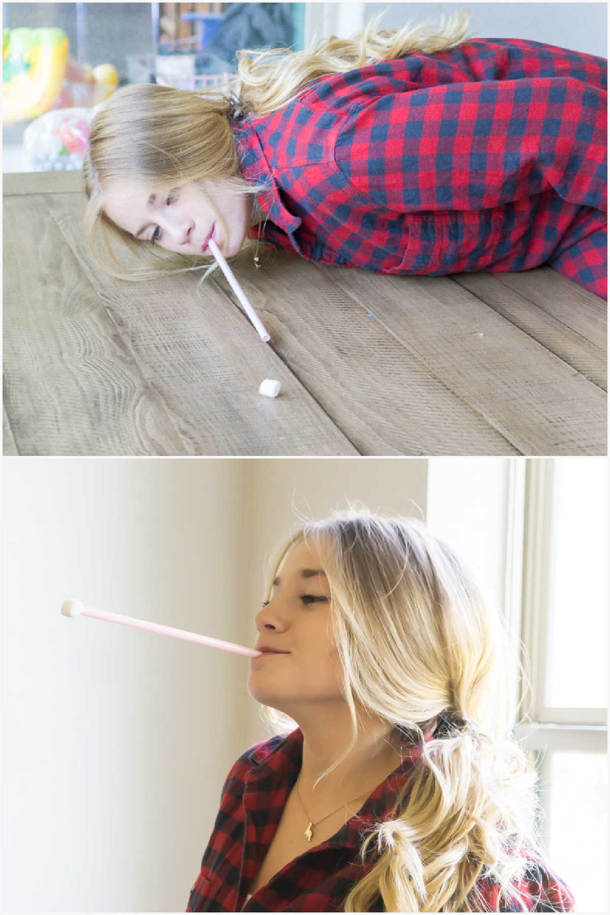 girl doing a biathlon with marshmallows