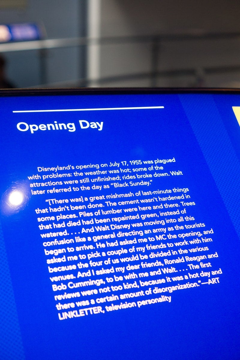 Quotes about the Disneyland opening day at the Disney Museum
