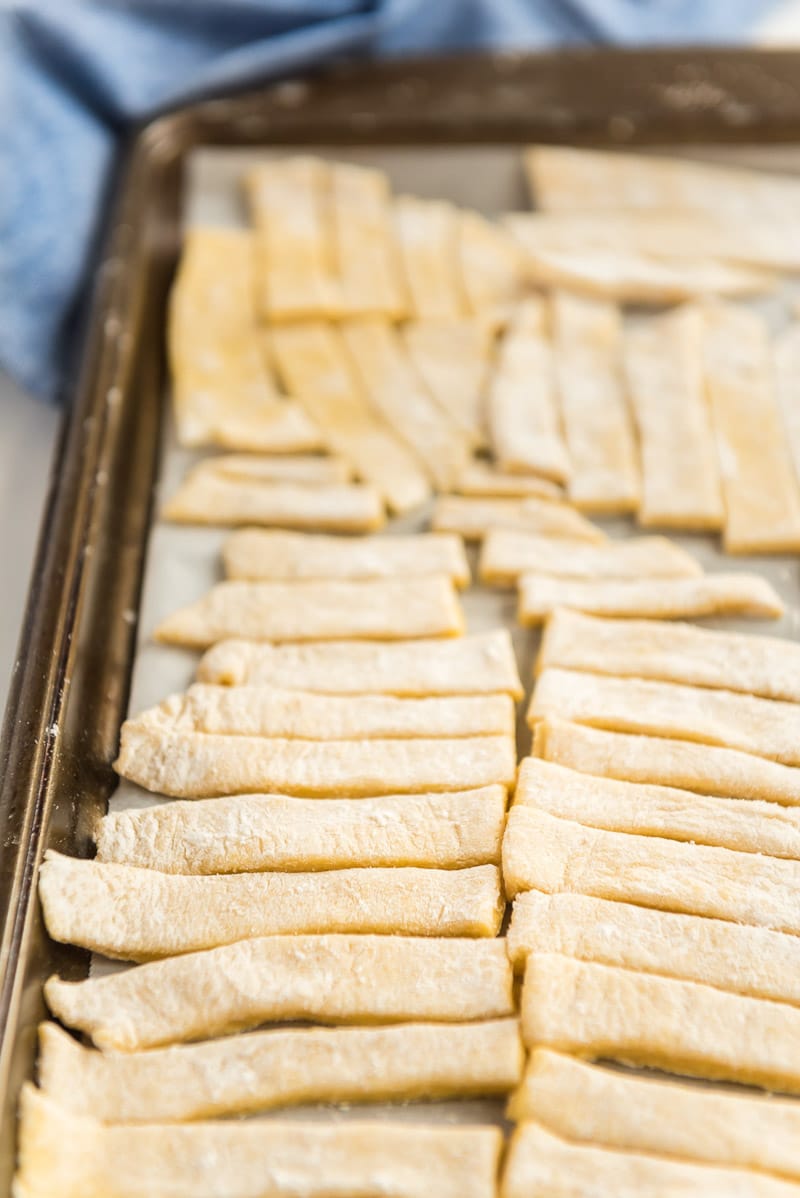 Egg noodles ready for chicken noodle soup with egg noodles