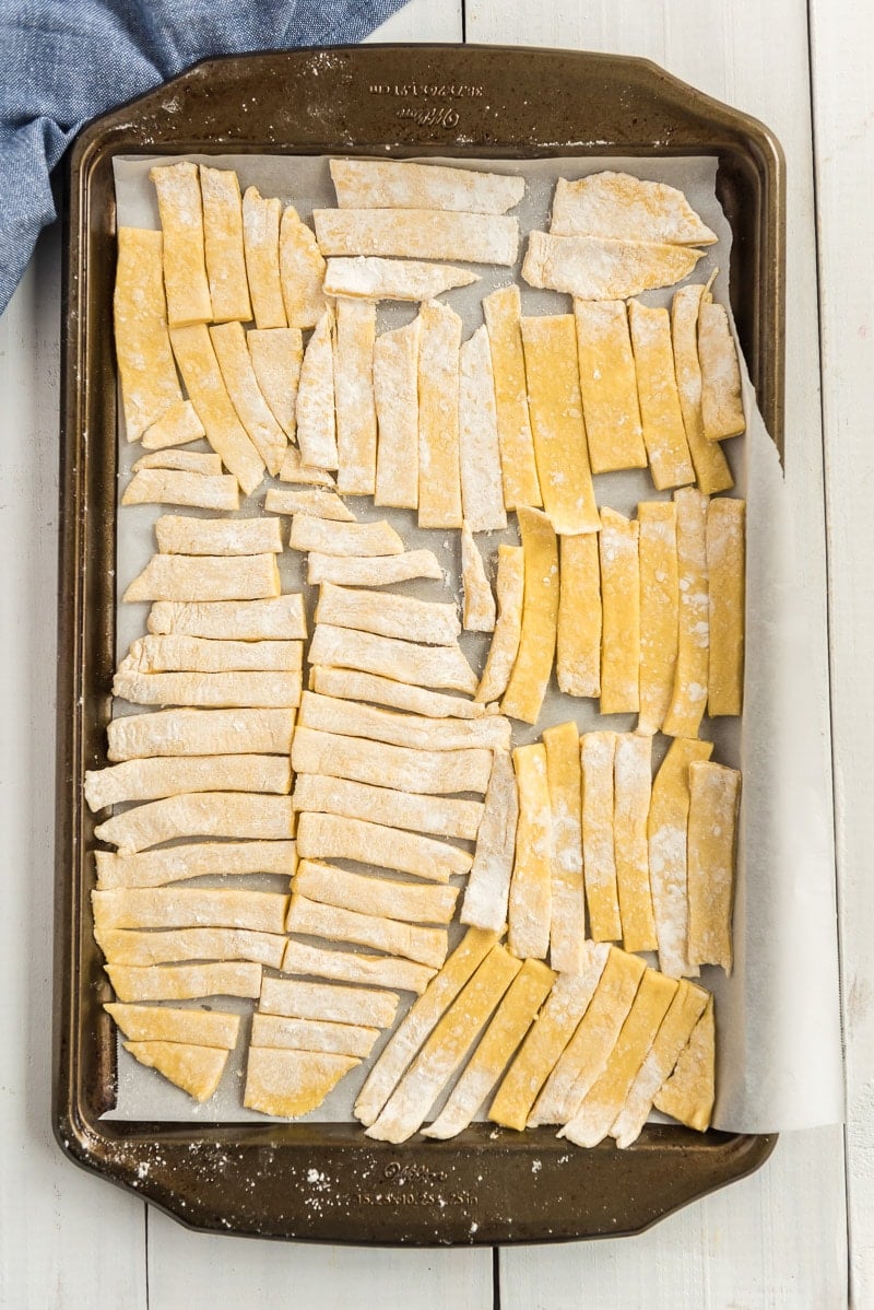 Drying egg noodles for chicken noodle soup with egg noodles