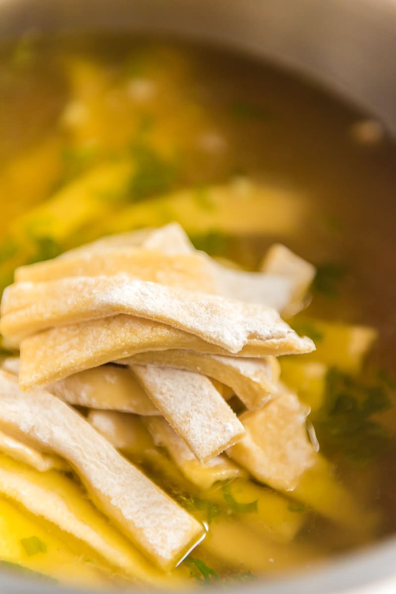Adding egg noodles to homemade chicken noodle soup