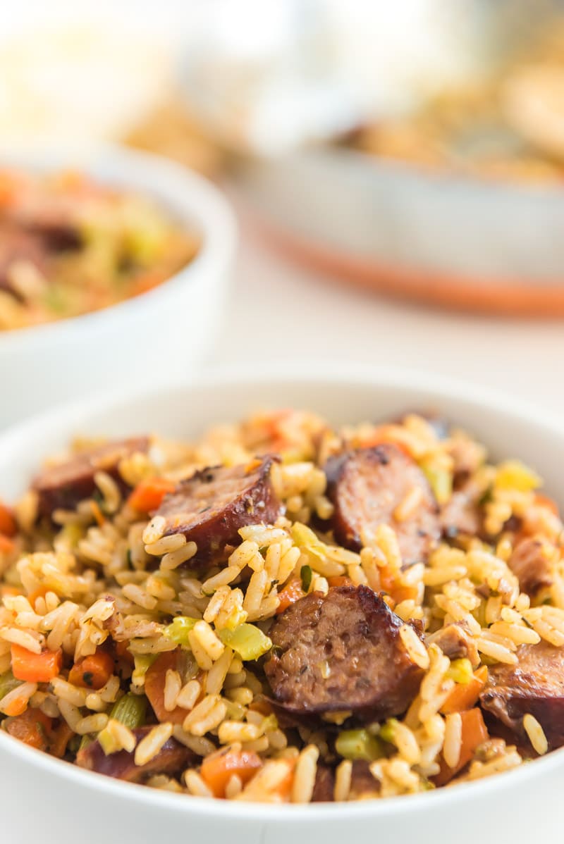 Bowl of sausage jambalaya