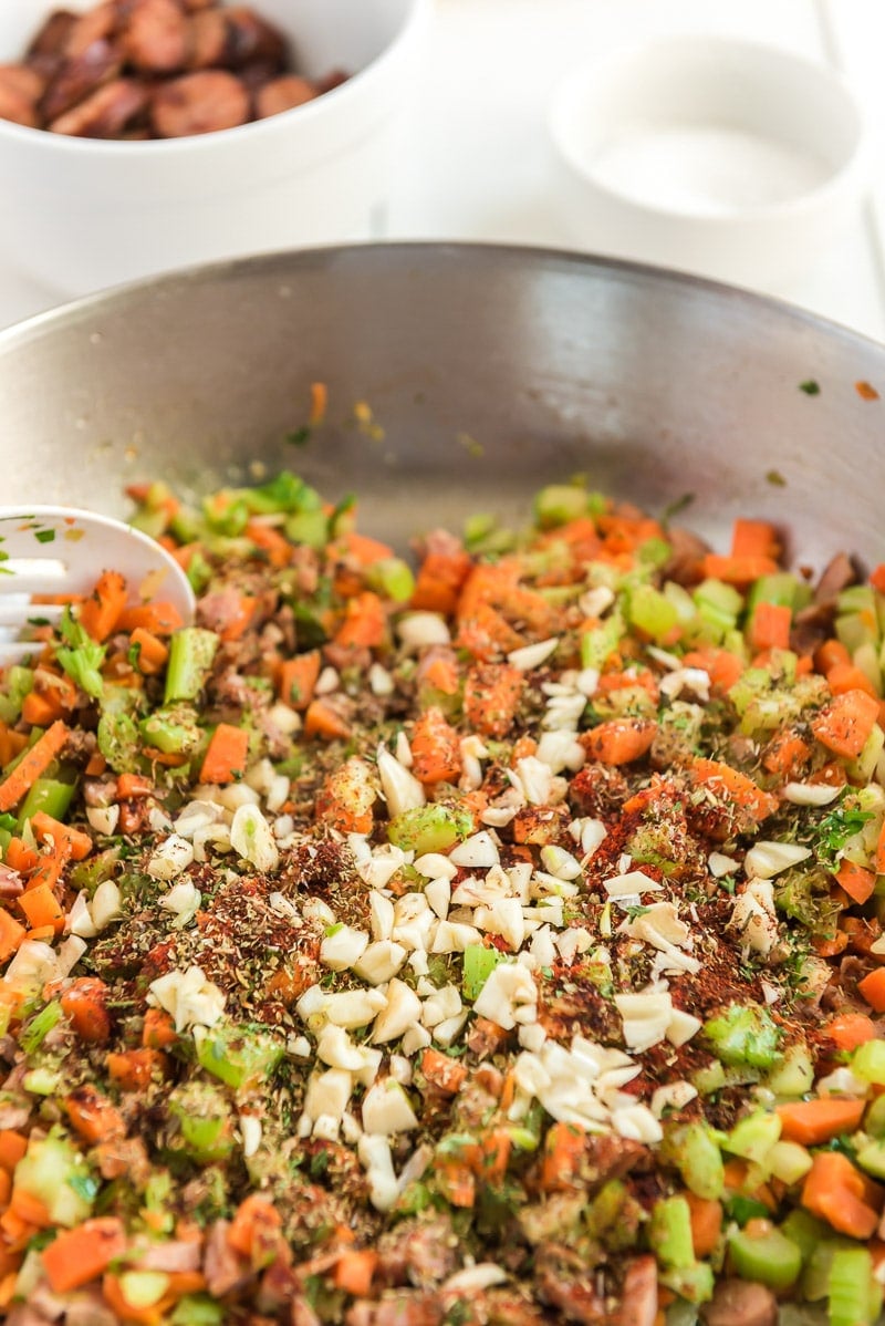 Veggies ready for sausage jambalaya