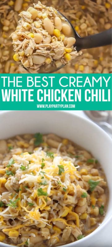 A collage of images of a white chicken chili recipe