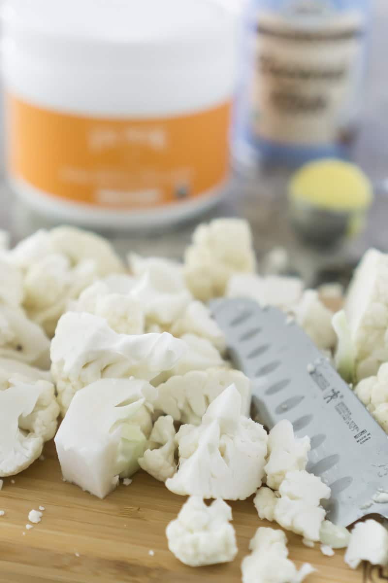 Cutting cauliflower for this keto cauliflower puree