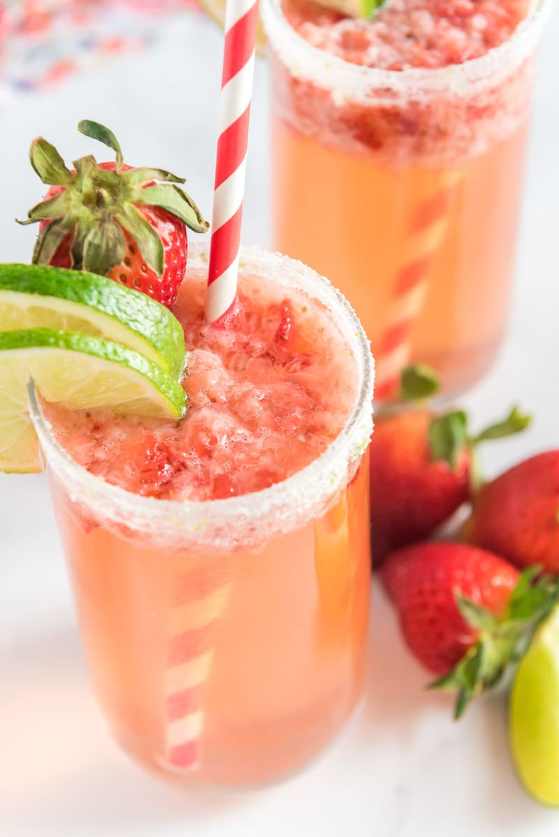 Two glasses of a strawberry citrus mocktail