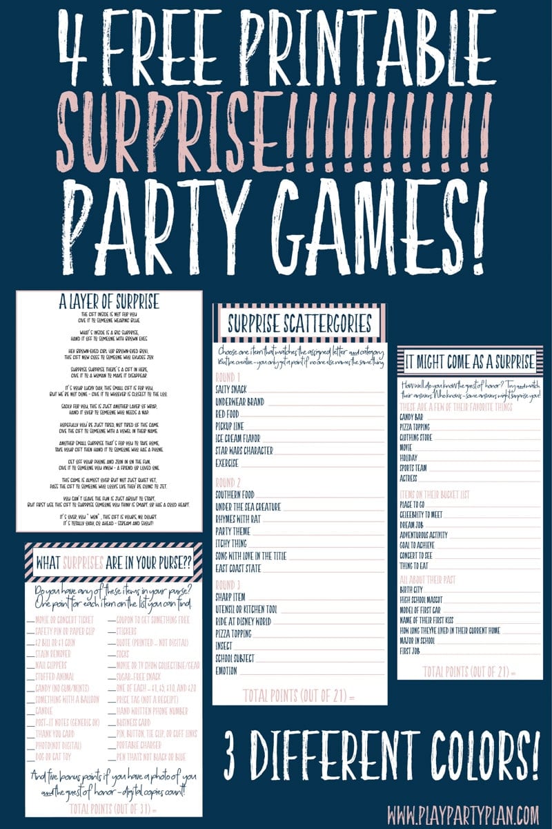 Need ideas for how to throw a surprise party for husband, for best friend, or even for mom? Tons of great surprise party ideas including themes, decorations, invitations, and even printable surprise party games!