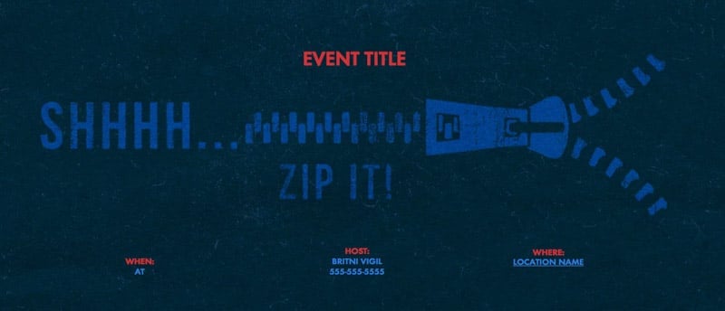 Shh zip it surprise party invitations and ideas