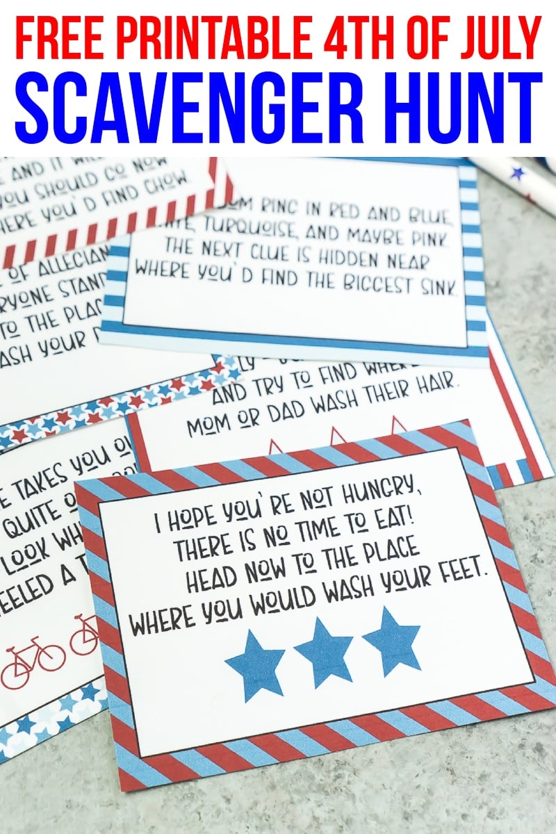 4th of july scavenger hunt cards in a pile