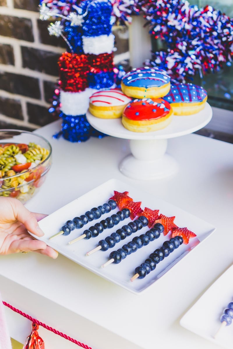Easy 4th of July party ideas shown on a dessert table
