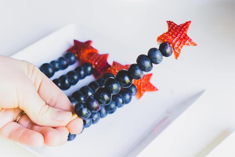 Skewered red white and blue fruit and fun 4th of July party ideas