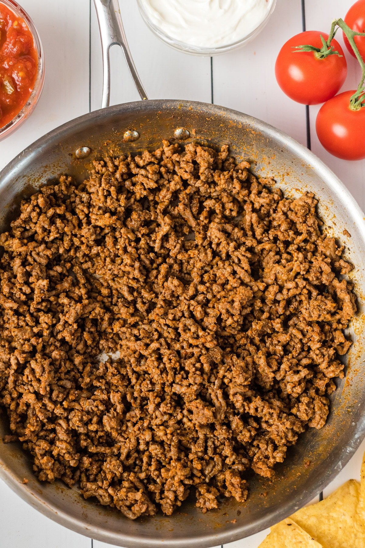 Pan full of homemade taco meat