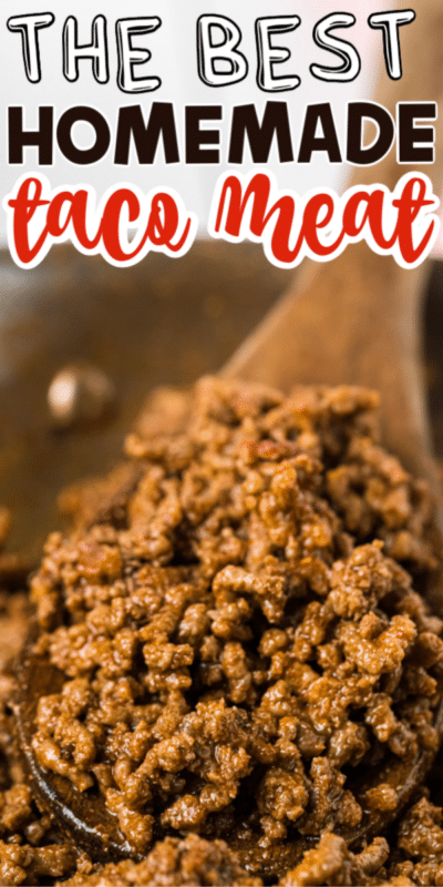 Homemade taco meat with text for Pinterest