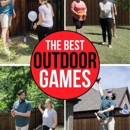 A collage showing the best outdoor party games