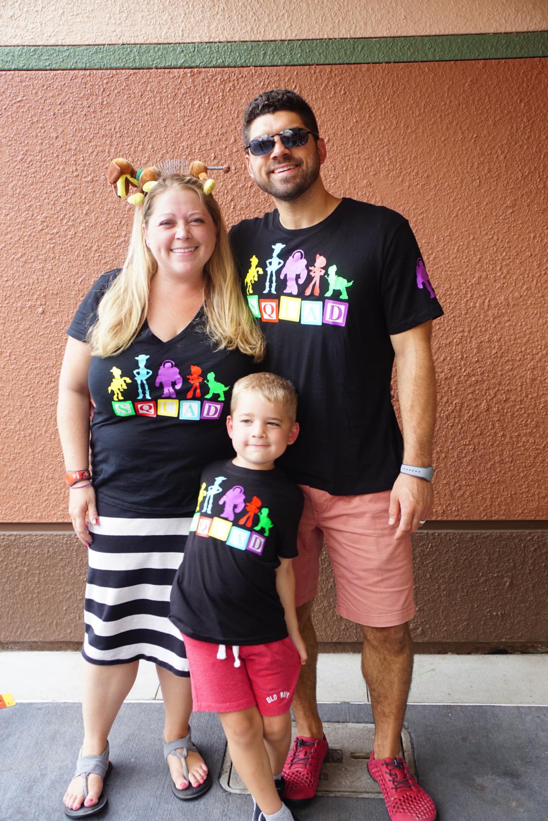 Picture of a family wearing shirts for Toy Story Land