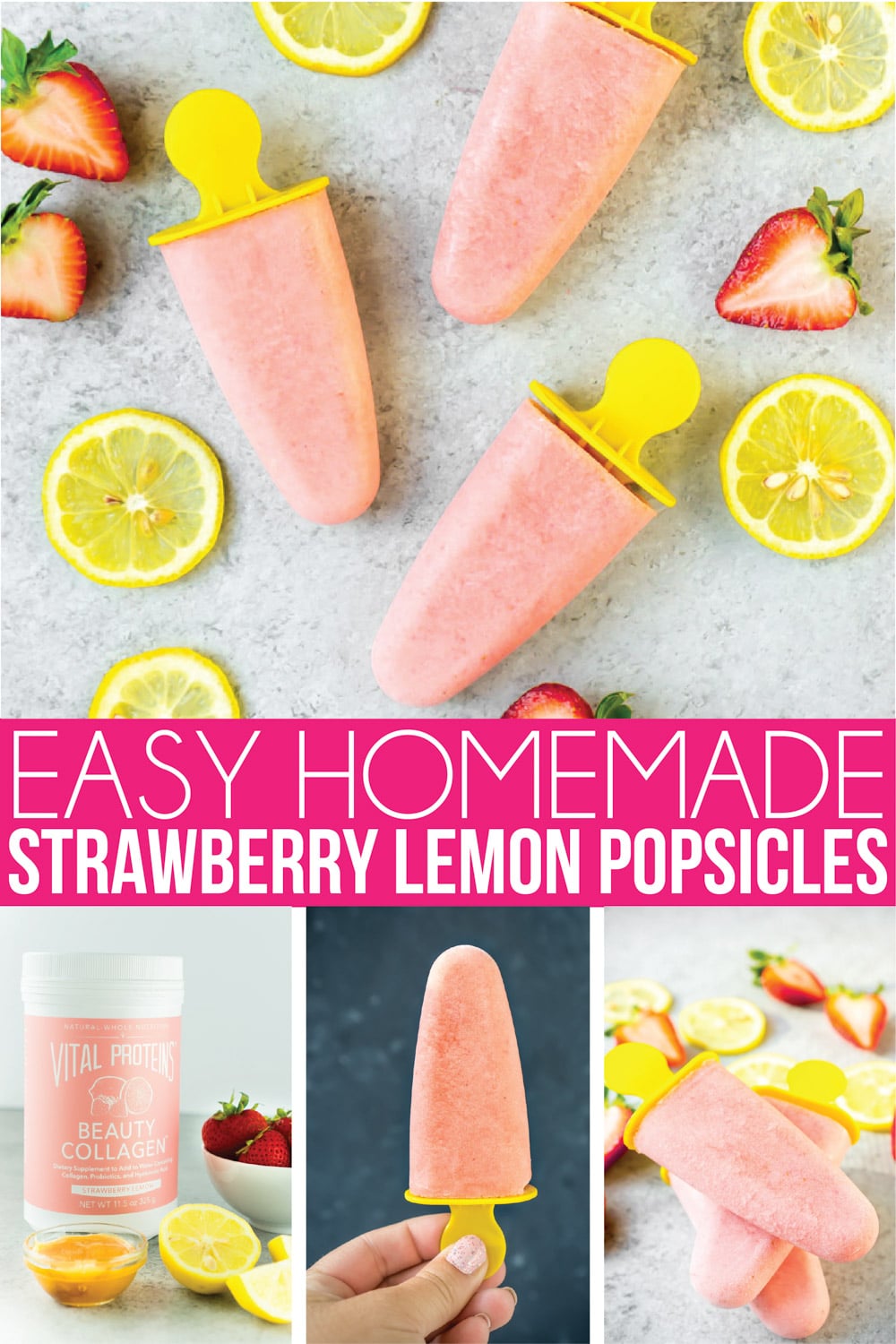 Delicious and easy homemade strawberry lemonade popsicles!