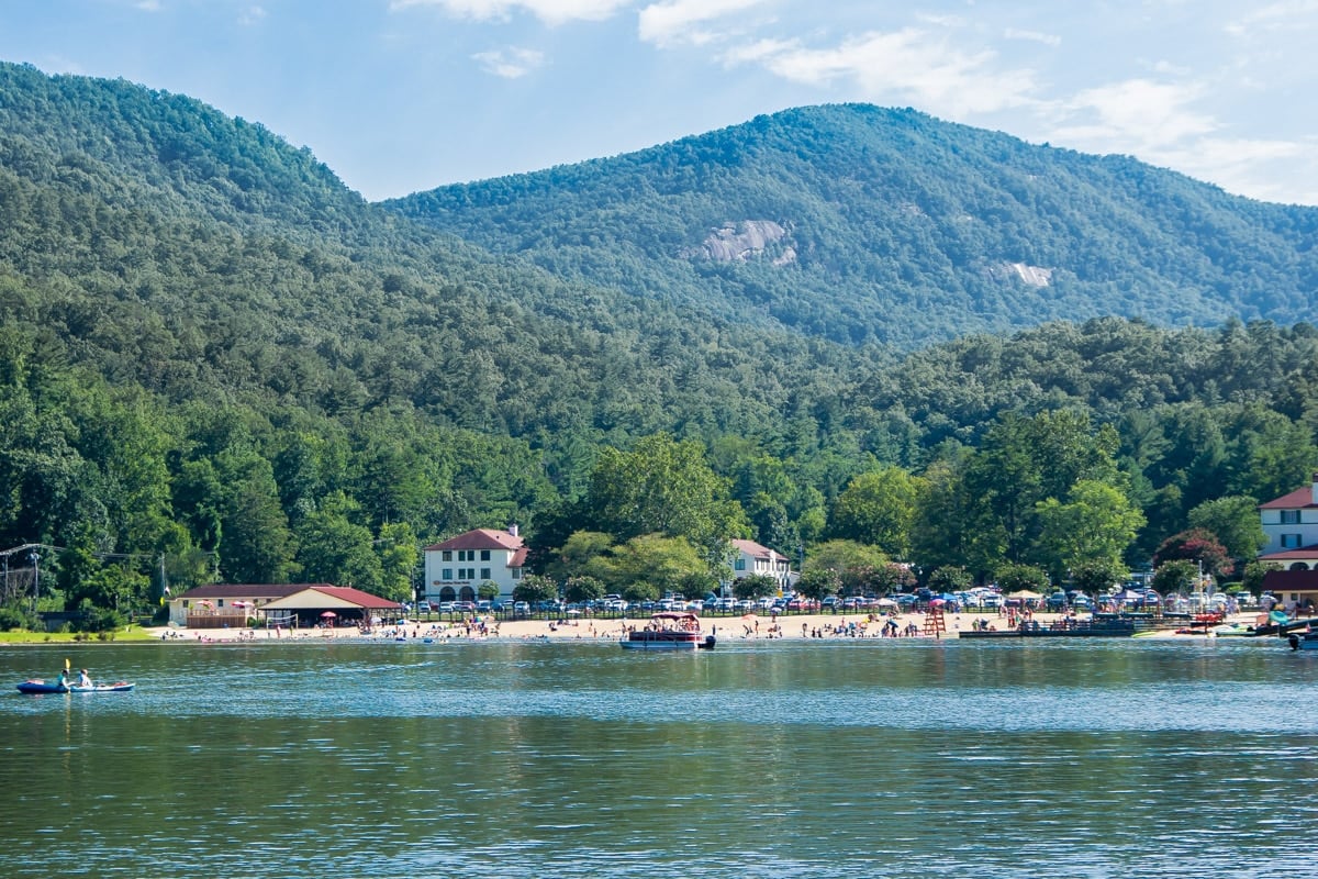 A picture of the Lake Lure beach from afar