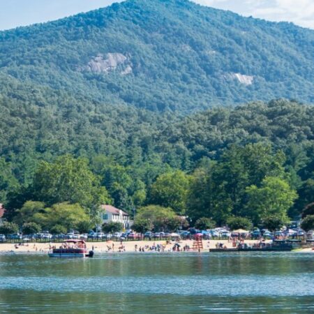 A picture of the Lake Lure beach from afar