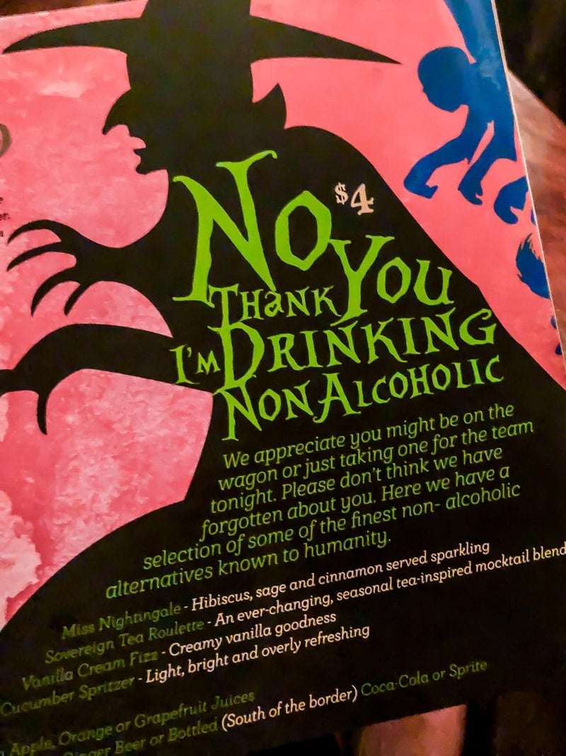 A non-alcoholic drink menu during First Fridays Phoenix