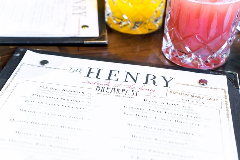 Menu at The Henry in Phoenix