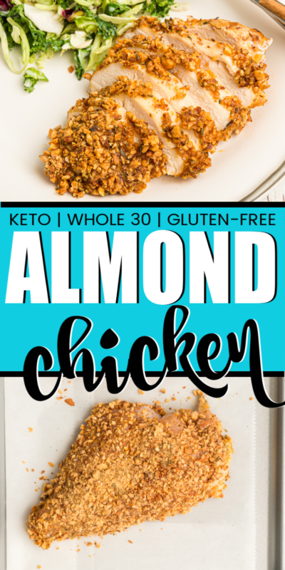Healthy baked almond chicken recipe! It’s easy, delicious, and great for anyone doing Whole 30, paleo, keto, or more! Or anyone just looking for delicious recipes for a quick dinner!