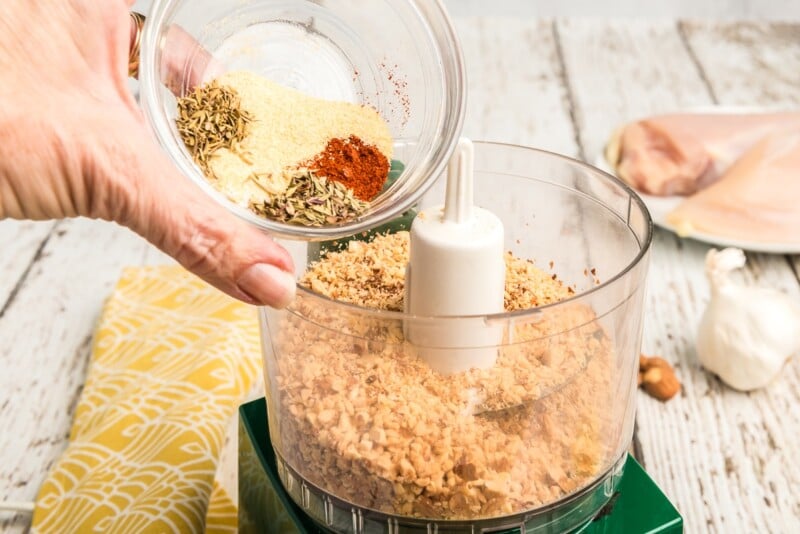 Coating for an almond encrusted chicken