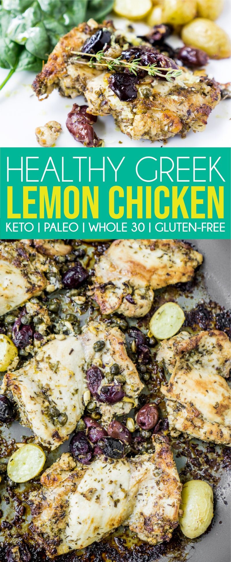 These baked chicken thighs are started with a quick fry in a skillet then finish off in the oven! The lemon and Greek flavors together combine for one healthy and delicious meal! Perfect for anyone eating keto, Whole 30, paleo, or just trying to eat healthy in general! #keto #healthy #healthyrecipes #chicken #chickenrecipes #dinner #dinnerideas 