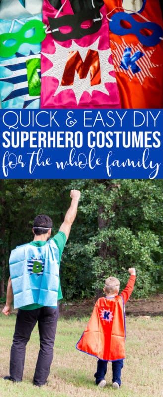 A collage of images showing family DIY superhero costume ideas