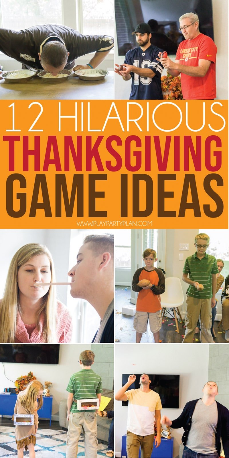 Hilarious Thanksgiving games for family! Games that work great for adults, for kids, and everyone in between! Tons of funny group games and activities that the whole family will love!
