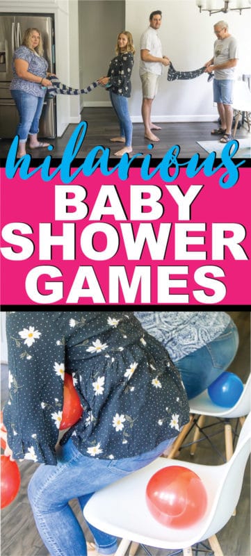 20 of the best baby shower games that aren’t lame! Perfect for a coed shower, for large groups, and for boys or for girls themed showers! They’re funny, easy to setup, and totally unique! Play minute to win it style with couples or individually for one hilarious baby shower!