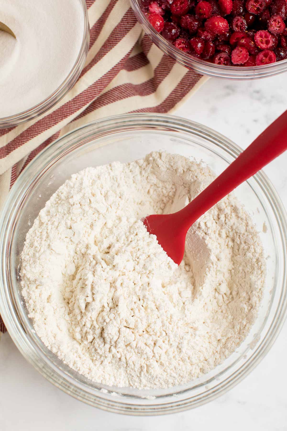 Glass bowl with dry baking ingredients