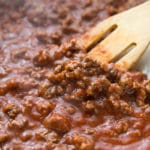A pan full of the best sweet spaghetti meat sauce