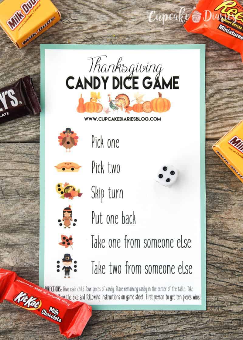 Thanksgiving games with candy and dice